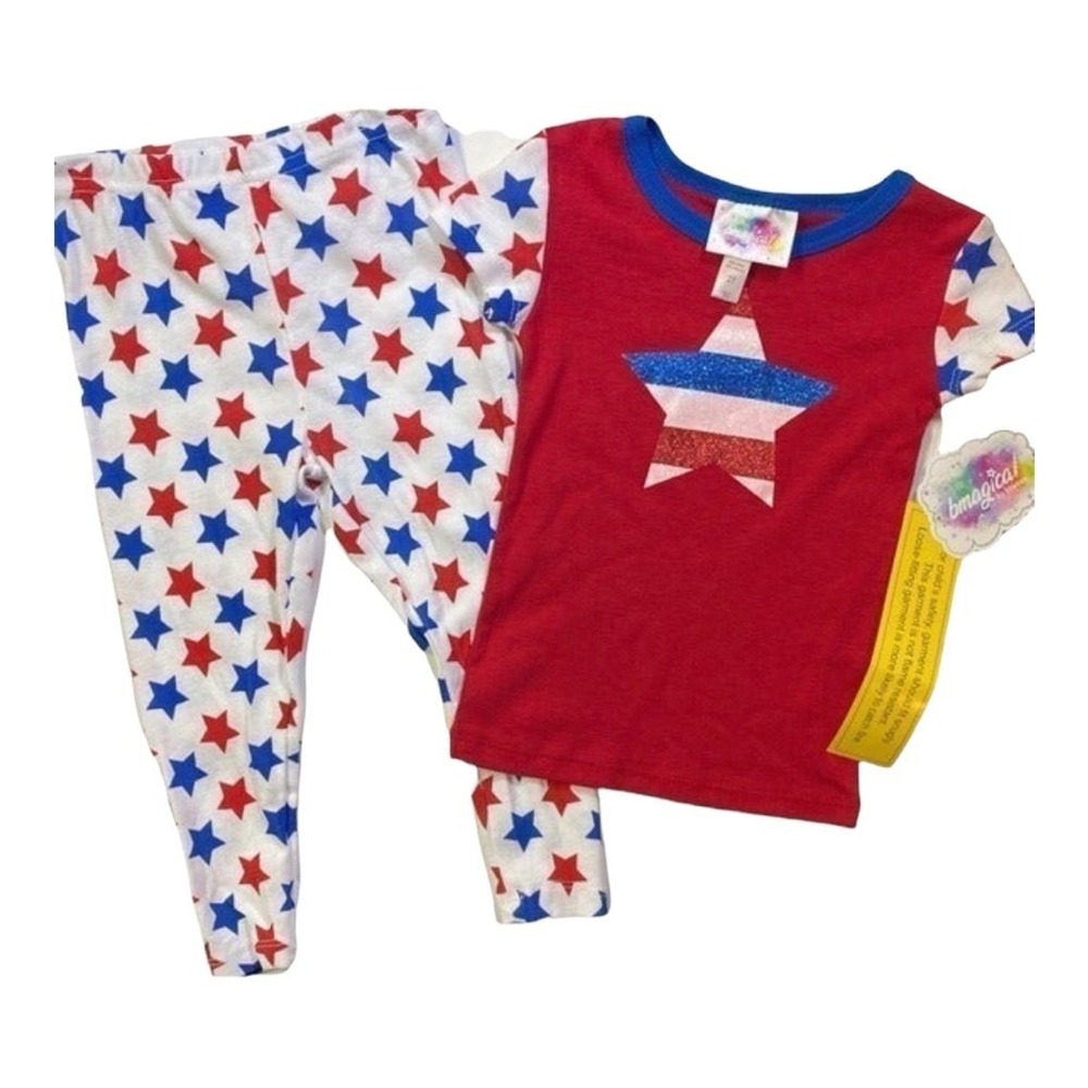 Bmagical Pajama Set 2T Red White Blue Patriotic Star Sleepwear USA Summer Comfy - Picture 2 of 9